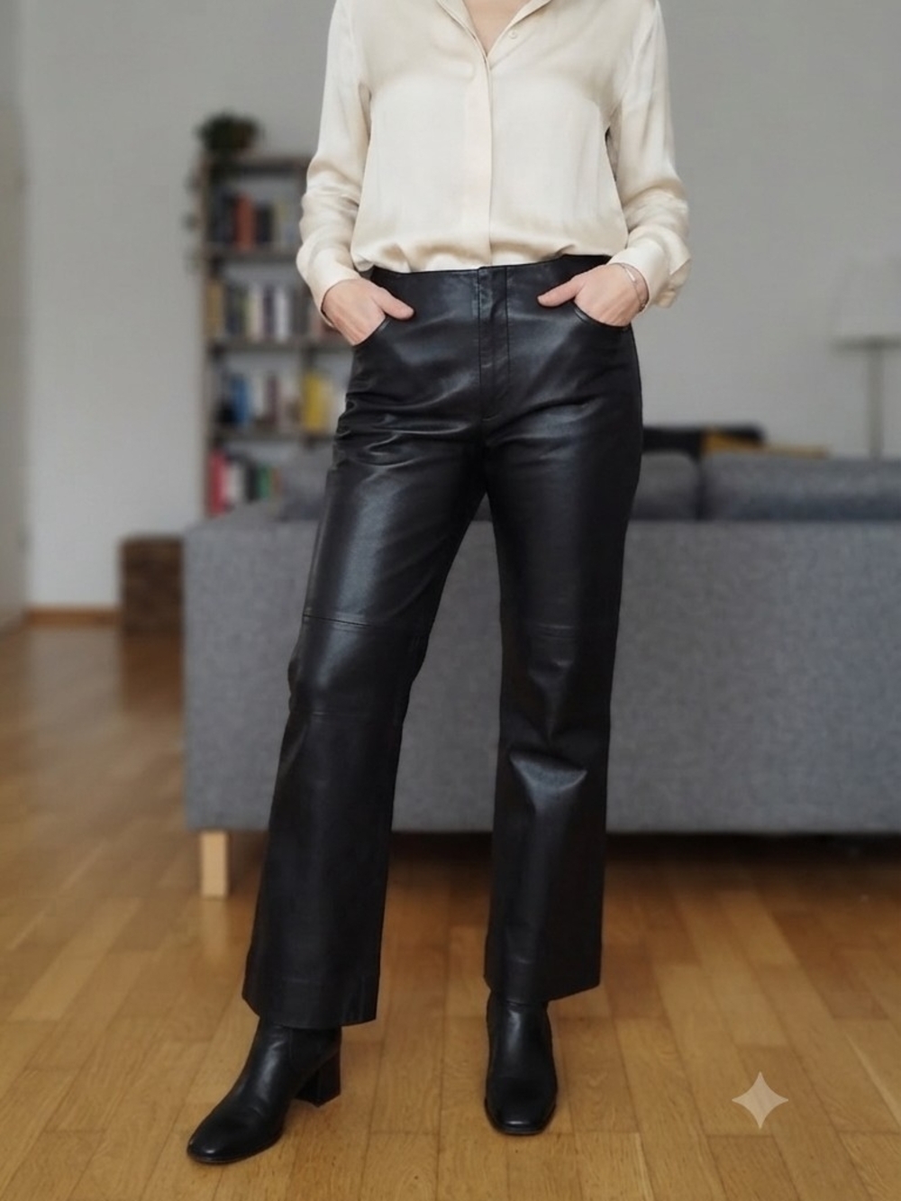 Apostrophe Black Boot Cut Leather-Look Jeans